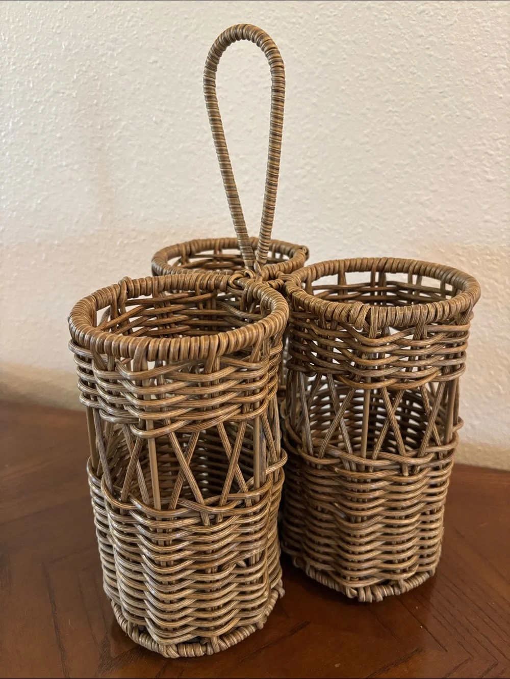 Woven Rattan 3-Compartment Caddy - Brown